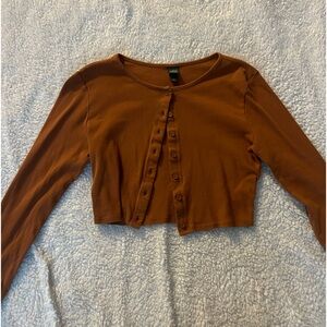 Brown Long Sleeve Button Up Top